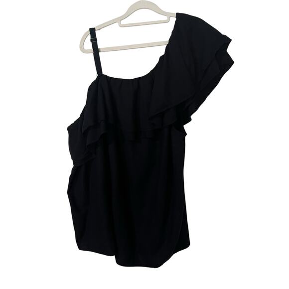 Old Navy One Shoulder Asymmetrical Top 4X Black Plus Size Ruffle Feminine Whimsi - Picture 1 of 8